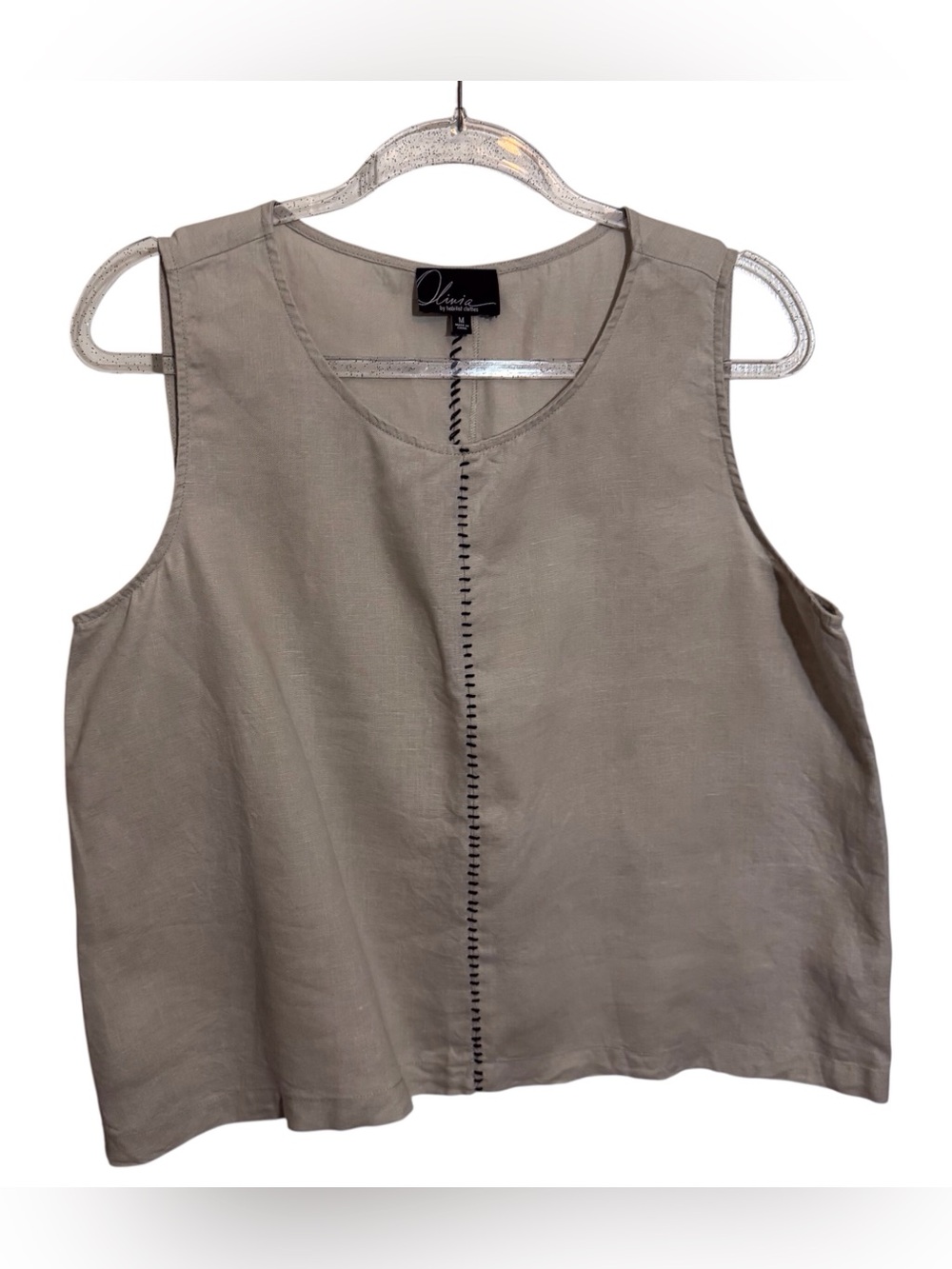 Olivia By Habitat Size Medium Tan Linen Tank Top Whipstitch Lagenlook Art Flax